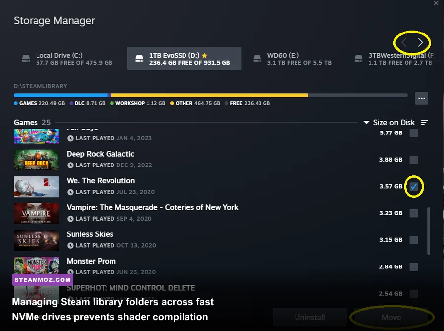 Steam client storage manager drive allocation settings