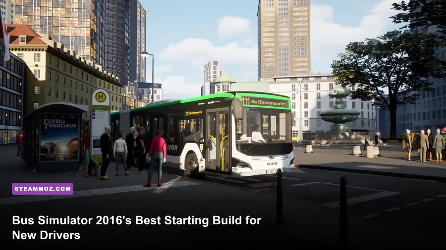 MAN Lion's City bus driving through the city in Bus Simulator 2016