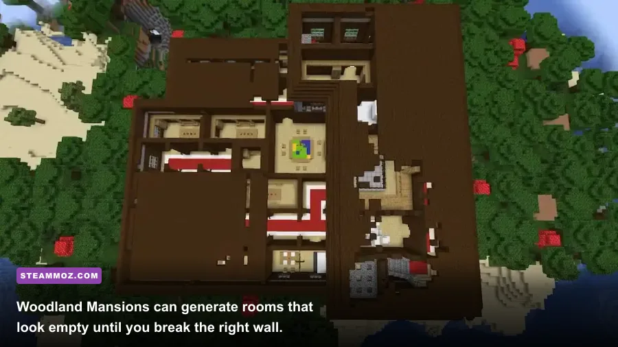 Minecraft Woodland Mansion with a concealed secret room