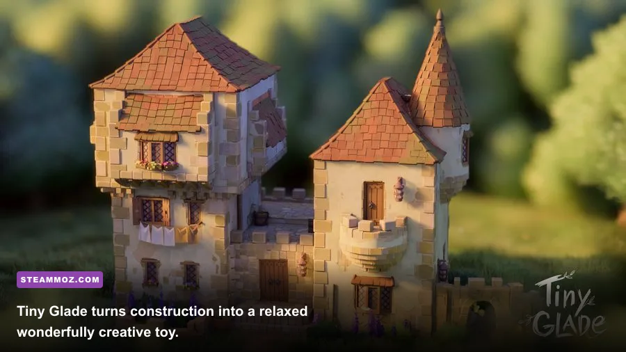 Tiny Glade medieval cottage and castle created with the game's procedural building tools