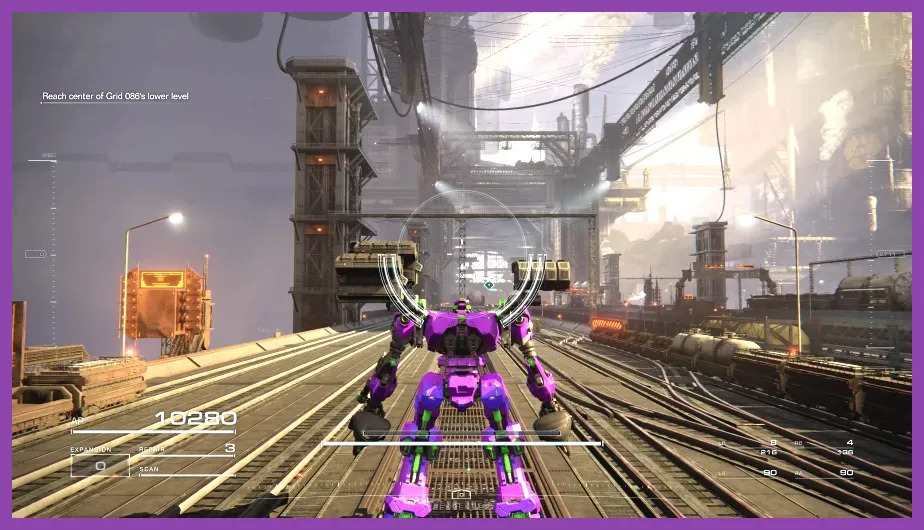 Armored Core 6 AC battling enemies inside Grid 086 industrial ruins