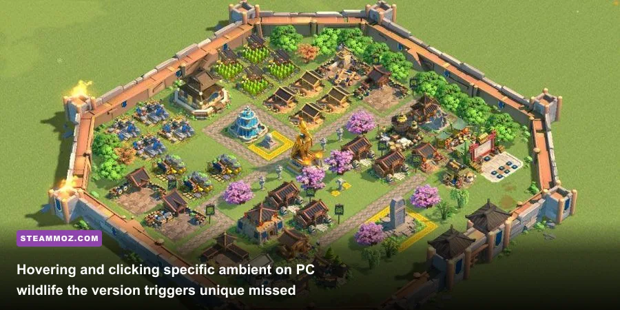 Interactive fauna and monument details within an alliance territory in Rise of Kingdoms PC