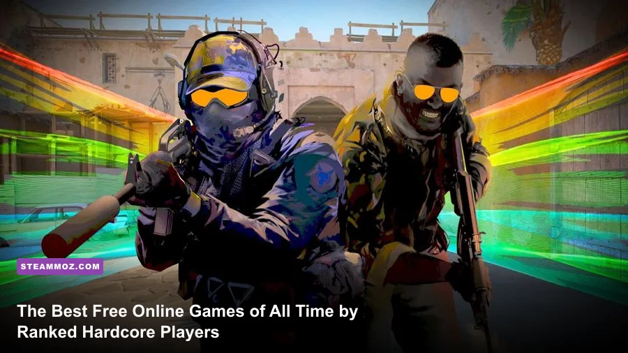 Montage of top free online competitive games featuring Counter-Strike 2 and Dota 2