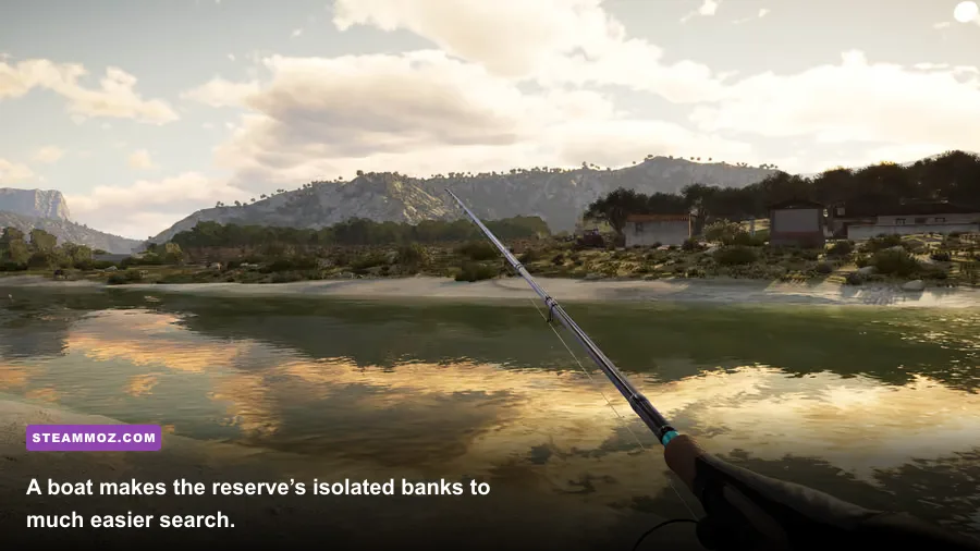 Boat fishing across a large lake in Call of the Wild The Angler Spain Reserve