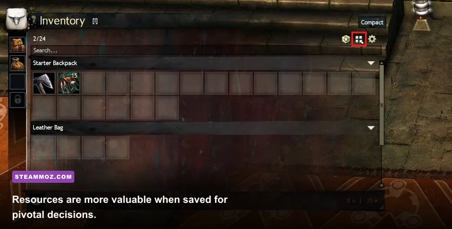 Choose Wisely resource and inventory management screen