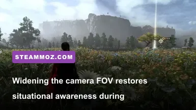 Frey Holland sprinting across cliffs with an unlocked wide camera FOV mod