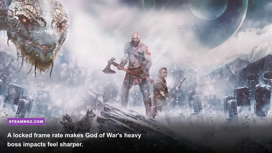 Kratos fighting Baldur during the God of War PC opening battle