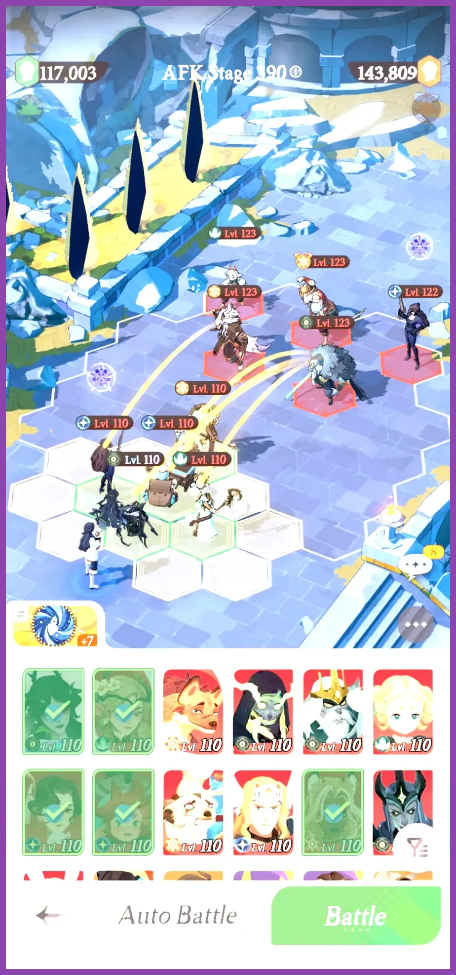 AFK Journey running on an Android smartphone during an active combat encounter