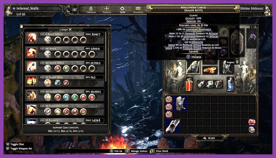 Unique heavy plate armor item tooltip in Path of Exile 2 inventory