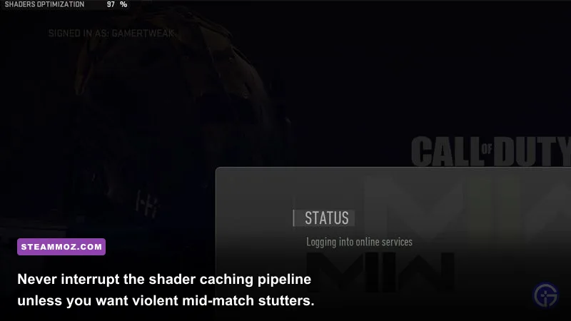 Shaders optimization progress bar screen in Call of Duty Modern Warfare 2