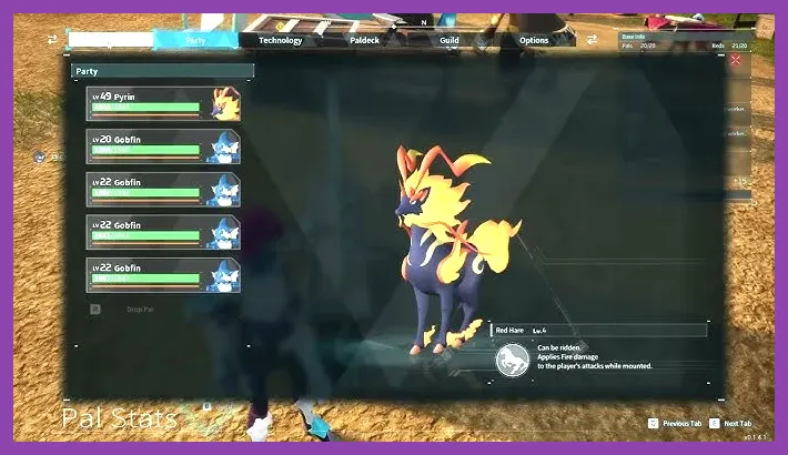 Palworld party screen filled with Gobfins boosting player attack damage.