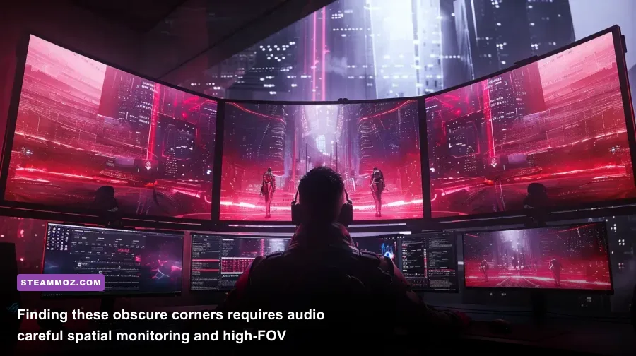 High-end PC gaming setup showcasing deep map exploration in an open world title