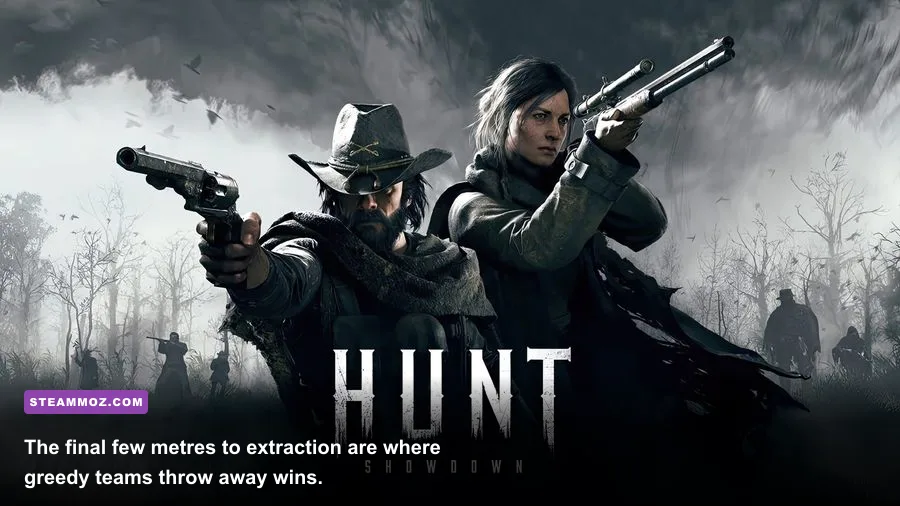 Hunt Showdown 1896 hunter defending a bounty extraction point