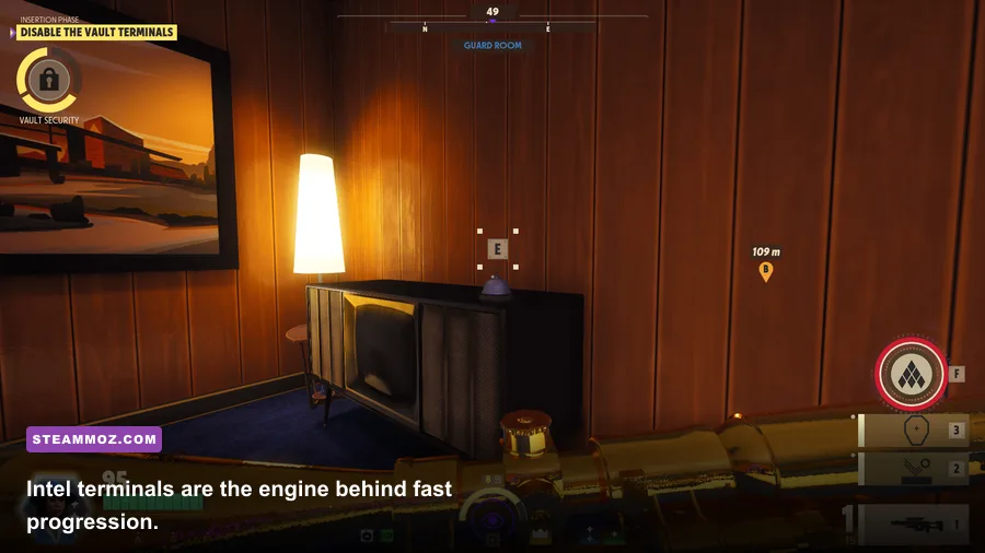 Deceive Inc. agent hacking an intel terminal inside a guarded facility