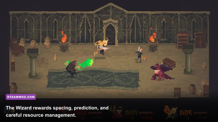 Crawl Wizard casting a spell against monsters in a dungeon room