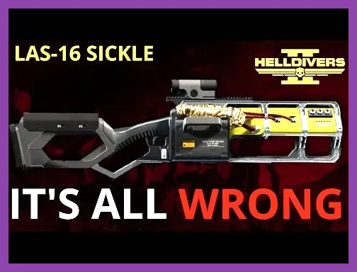Weapon armory in Helldivers 2 showcasing the LAS-16 Sickle energy assault rifle.
