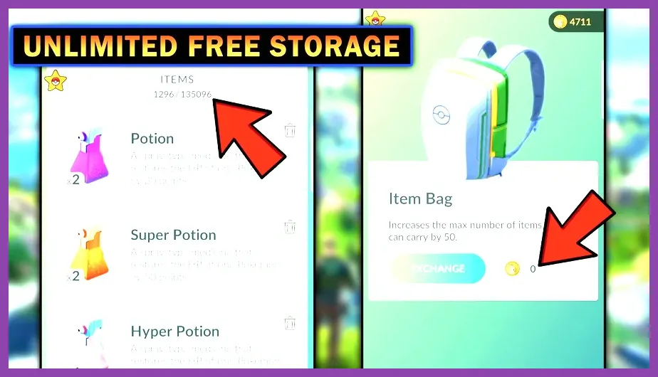 Pokemon GO item storage upgrade interface