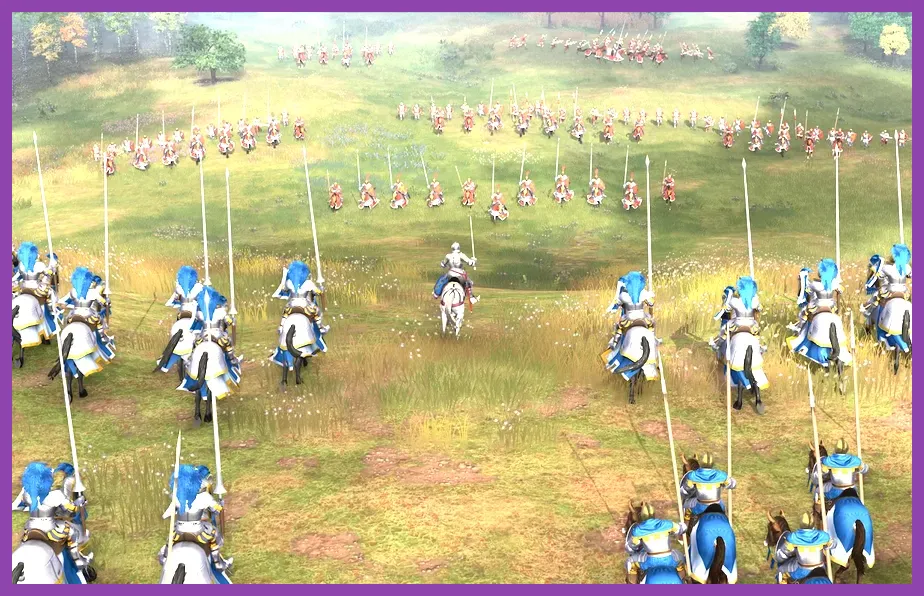 Cavalry units executing a charge attack in Age of Empires 4