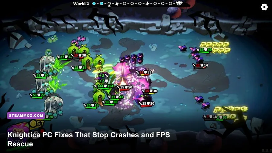 Knightica PC gameplay showing a knight exploring a detailed fantasy environment