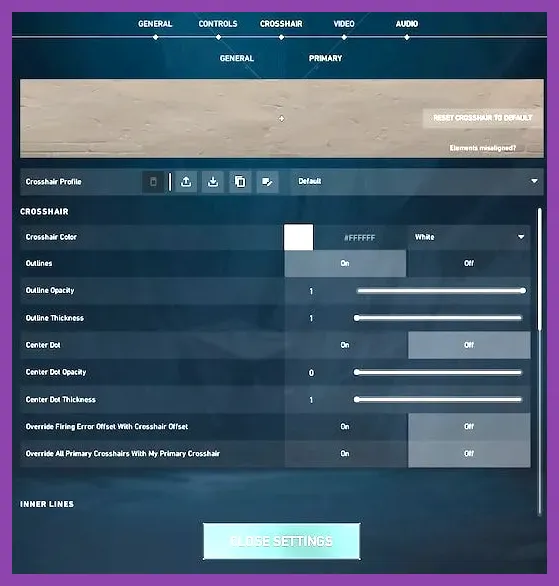 Valorant optimal crosshair setup menu