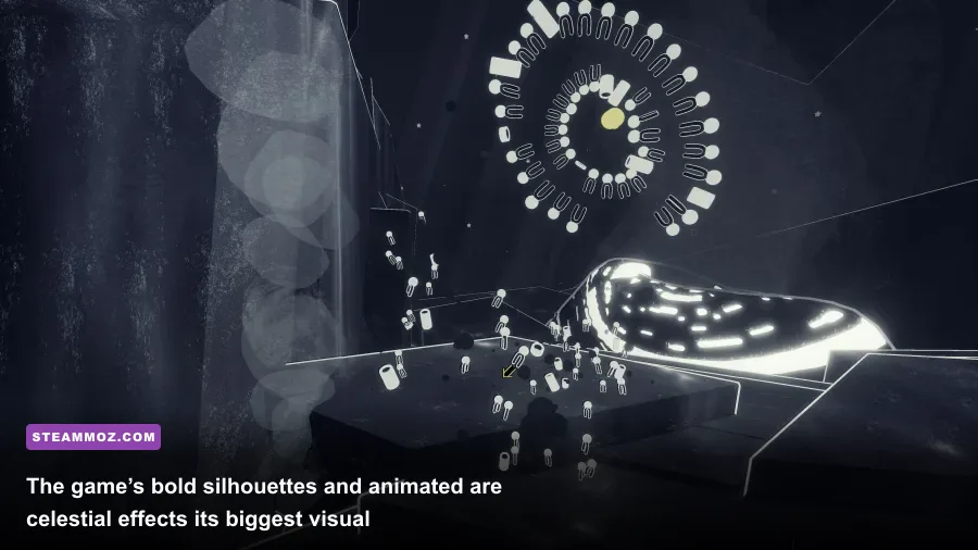 Genesis Noir gameplay showing planets and stars in its monochrome universe