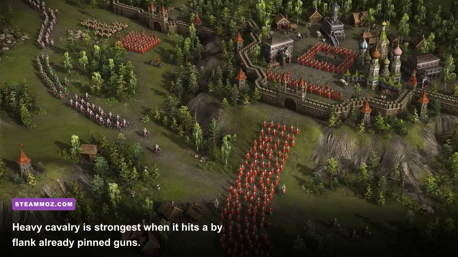 Cossacks 3 cavalry charging enemy infantry across an open battlefield