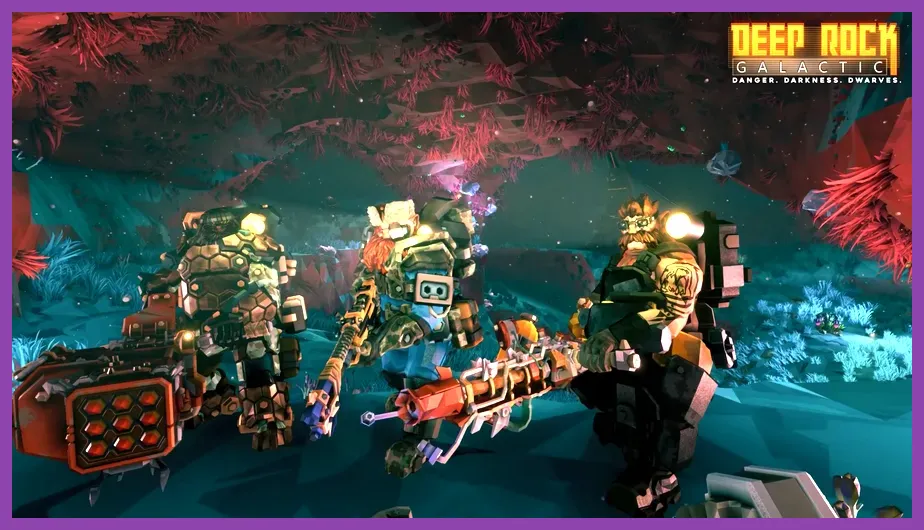 Deep Rock Galactic Engineer deploying Plasma Burster in co-op mission