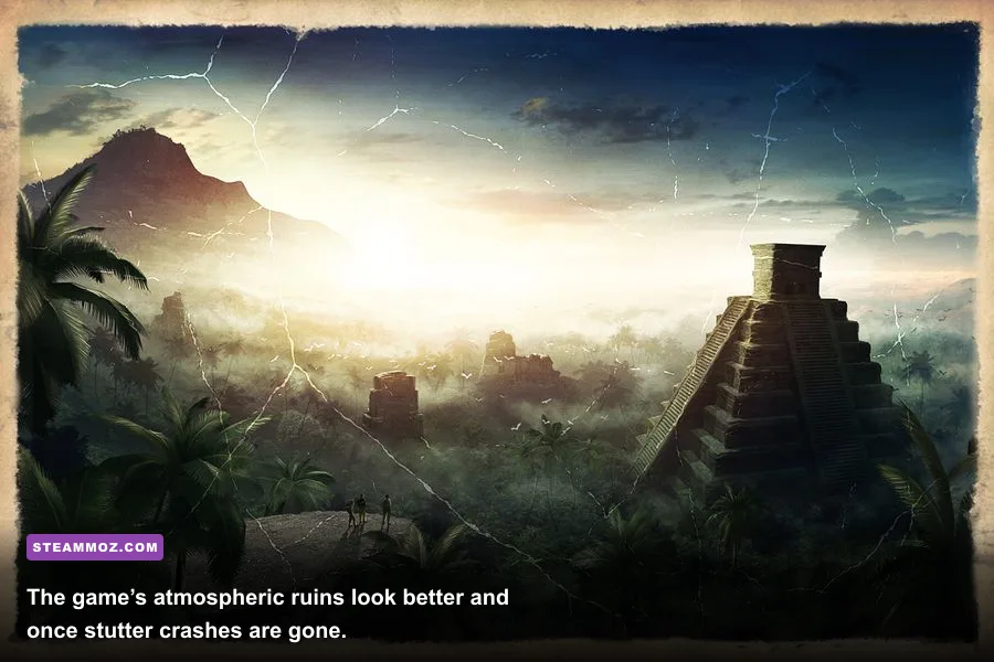 Ancient ruins from Deadfall Adventures displayed in a dramatic wide scene