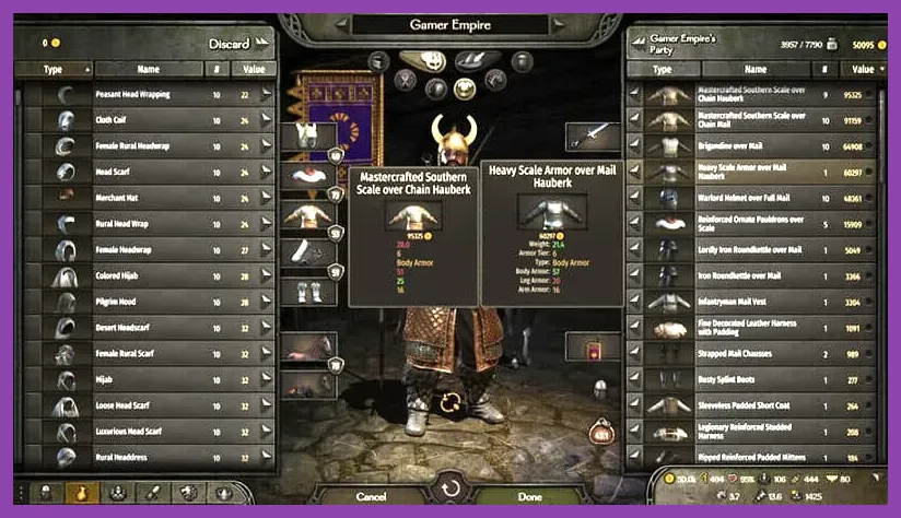 Mount and Blade 2 Bannerlord inventory stats and armor ratings