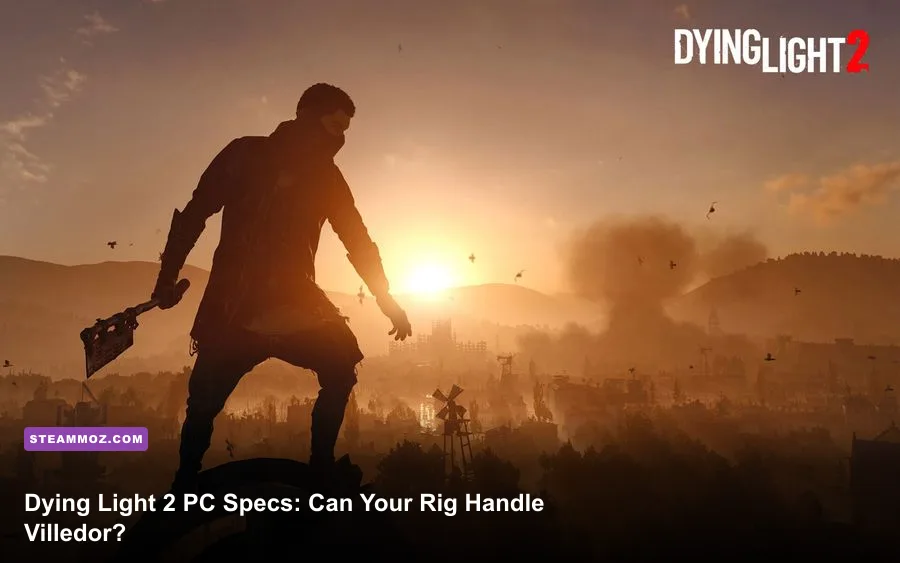 Aiden Caldwell overlooking Villedor at night in Dying Light 2