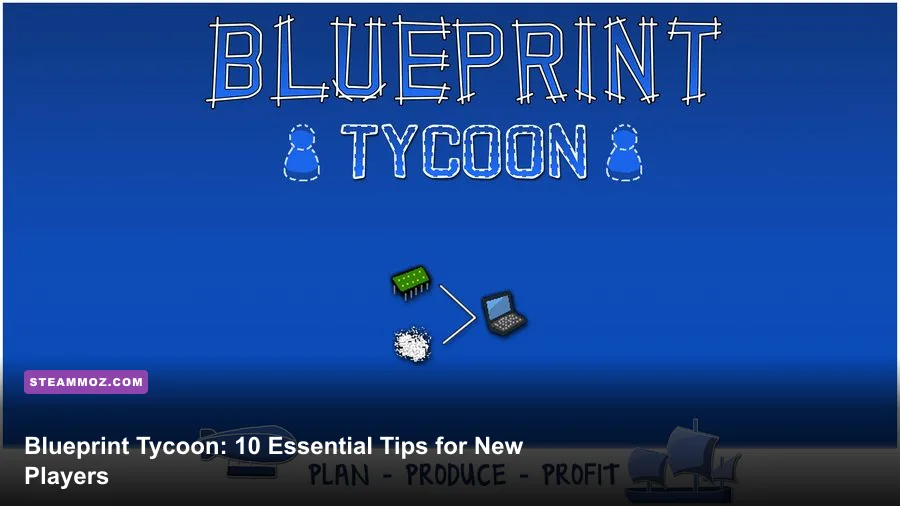 Blueprint Tycoon industrial city with production buildings and connected roads