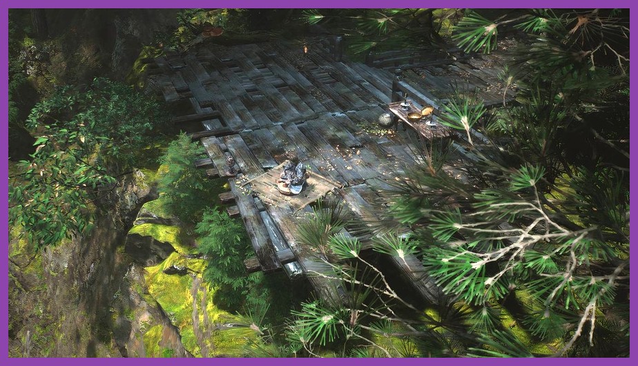 Hidden Bamboo Forest area with glowing green bamboo and a stone tablet