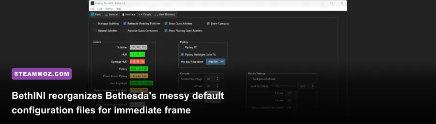 BethINI tool user interface optimizing Skyrim configuration files for performance
