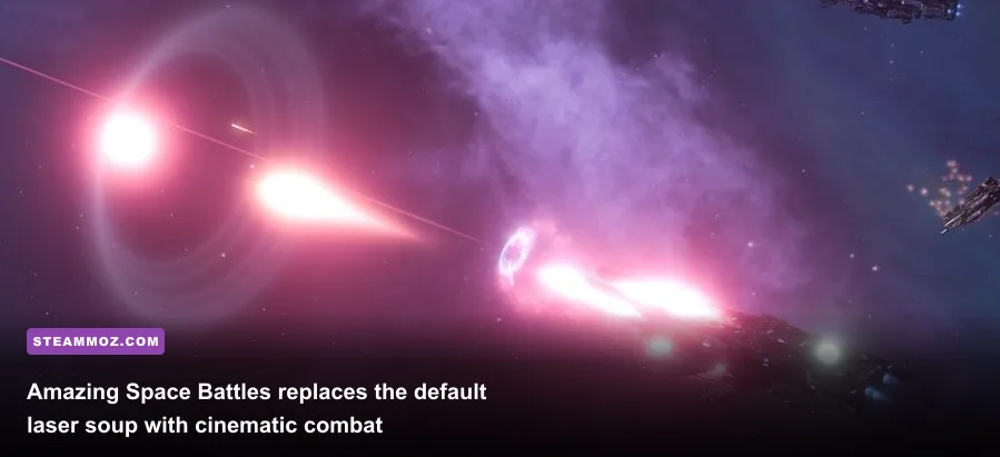 Vibrant laser fire, dynamic missile trails, and cinematic ship formations in Amazing Space Battles
