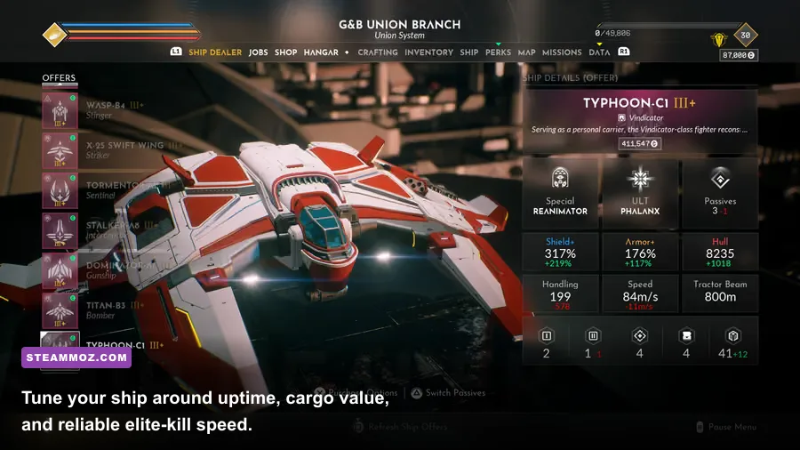 EVERSPACE 2 ship equipment and customization screen from the Titans expansion