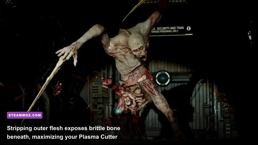 Dead Space Remake peeling system exposing Necromorph muscle tissue and skeletal frame