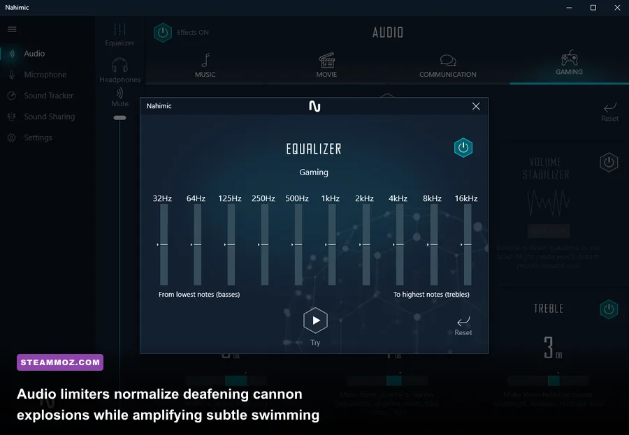 Audio compressor equalizer interface highlighting quiet stealth cues