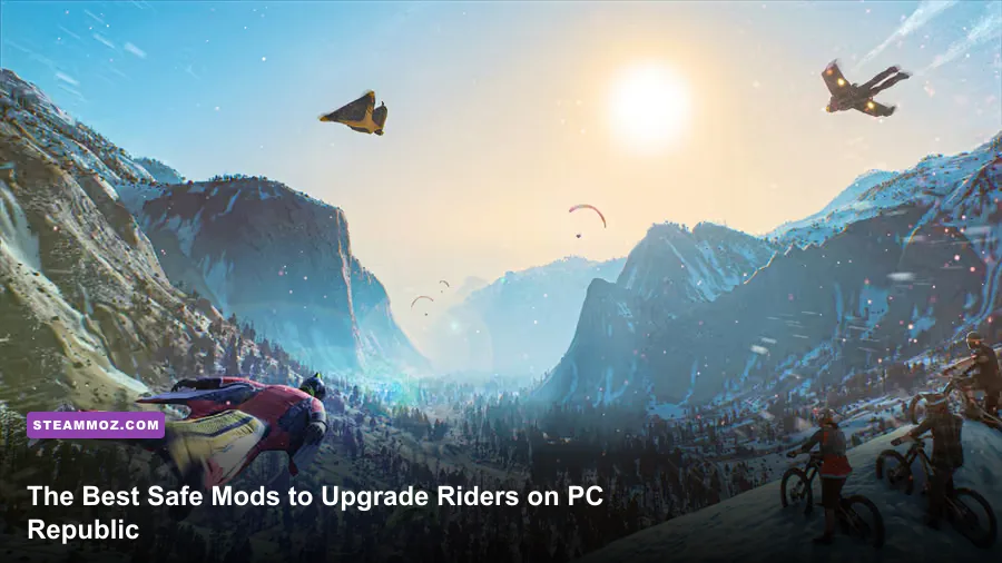 Riders Republic PC rider launching from a mountain trail in a high-resolution screenshot