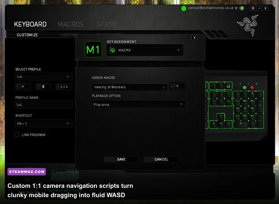 Custom mechanical keyboard layout configured for real-time strategy camera movement and micro-management