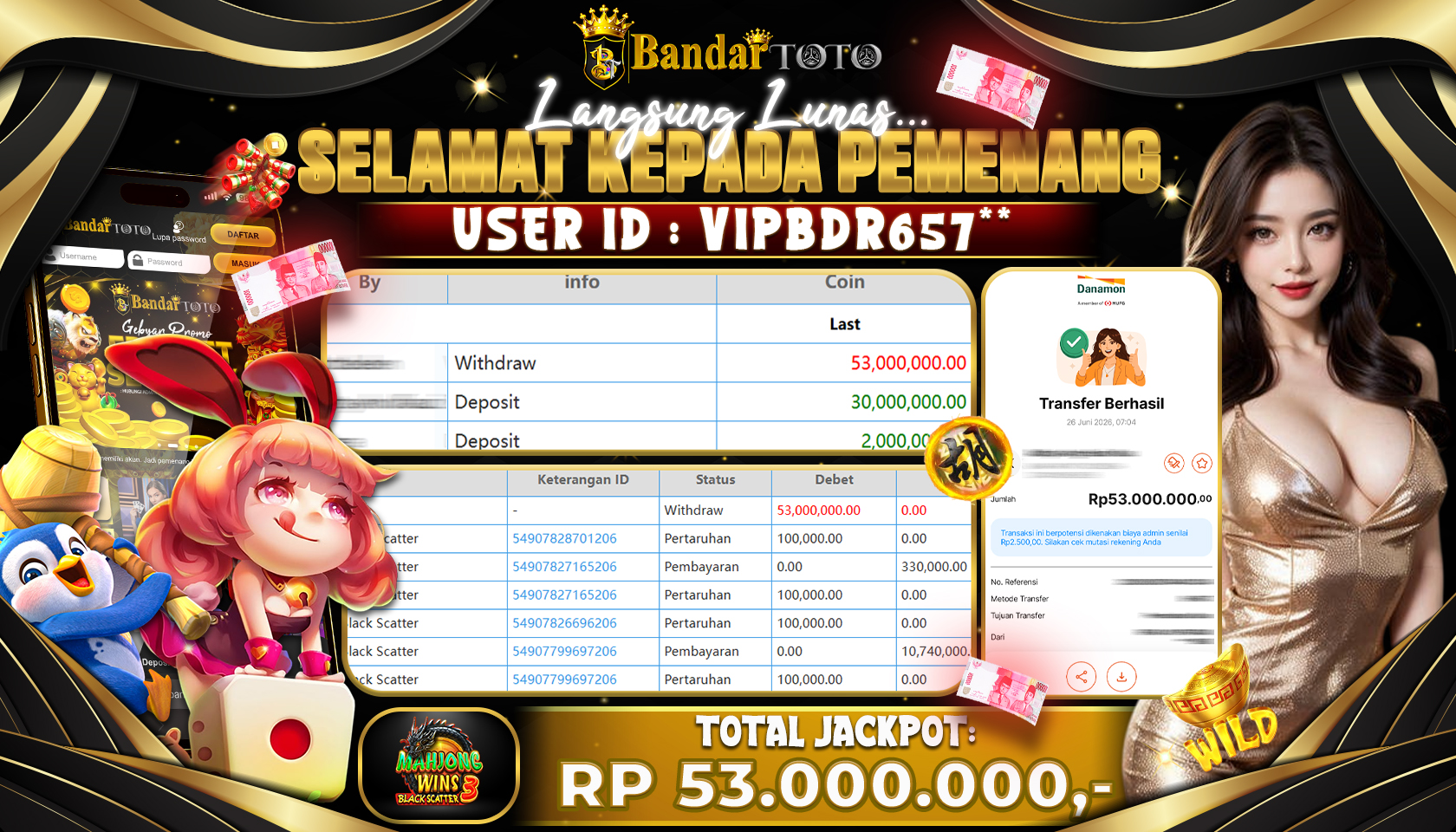 BANDARTOTO JACKPOT PG-MAHJONG WINS 3 53 JUTA DIBAYAR LUNAS,-