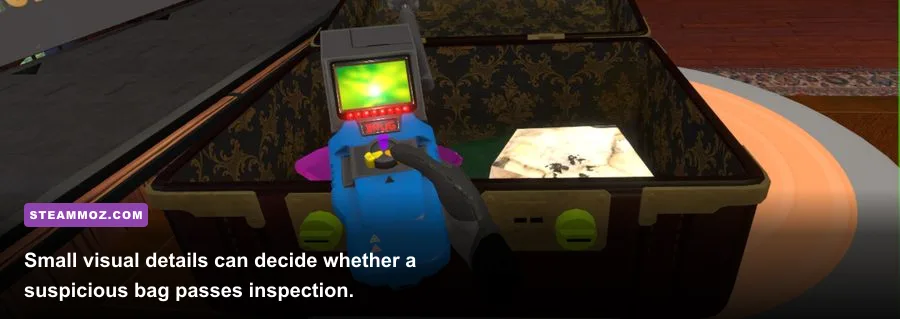 Close-up Baggage Inspector screenshot showing a suitcase being searched