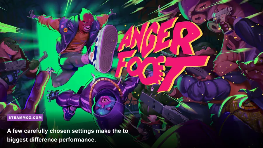 Anger Foot graphics settings menu on PC with resolution and visual options