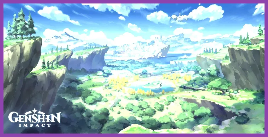 Genshin Impact open world view of Mondstadt landscape