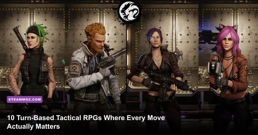 Squad of soldiers taking cover during a tense turn-based tactical RPG battle