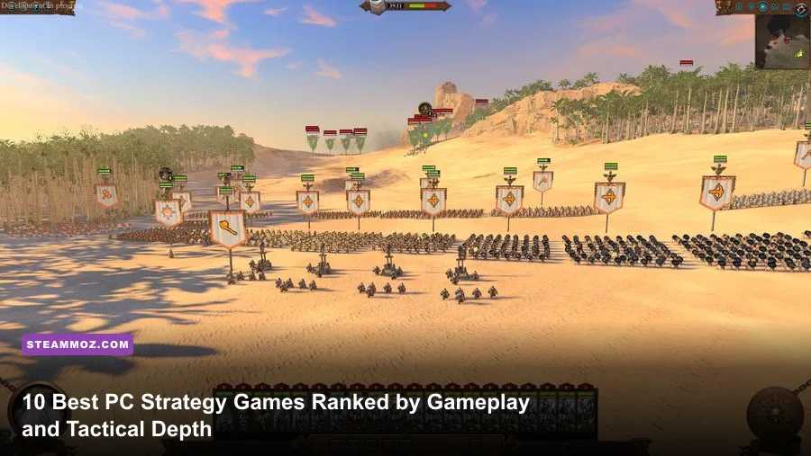Massive armies clashing on a fantasy battlefield in Total War Warhammer 3