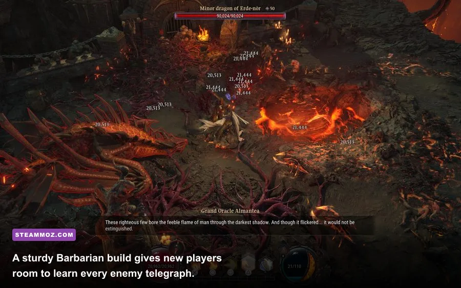 Dragonkin The Banished Barbarian using melee skills against early enemies