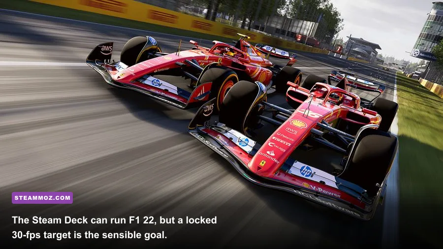 F1 22 running on Steam Deck during a Formula 1 race