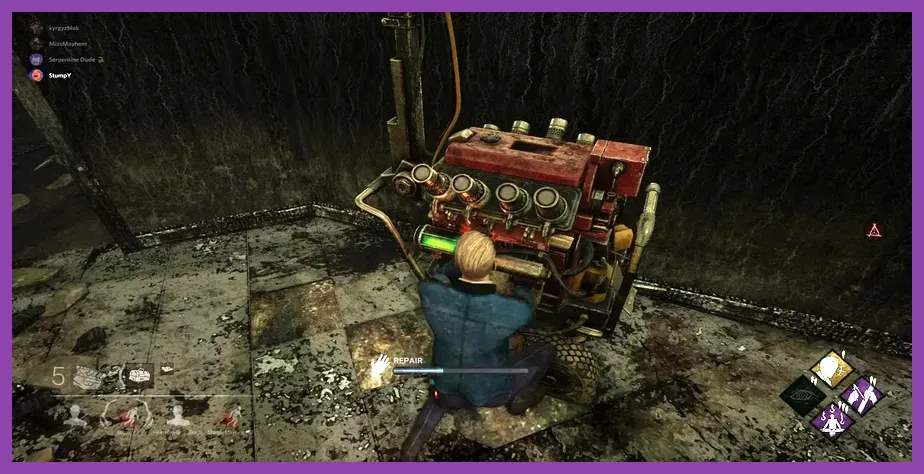 Survivors working together on a generator in Dead by Daylight