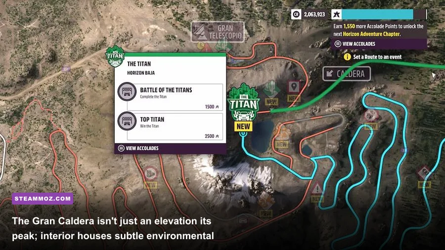 Forza Horizon 5 player vehicle inside the Gran Caldera volcano crater