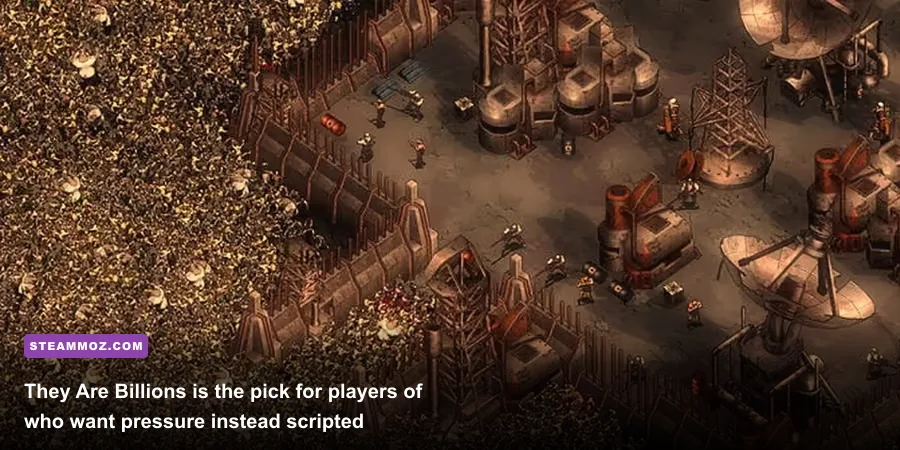 They Are Billions steampunk colony defending walls against a massive infected horde